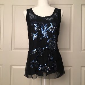 SIMPLY VERA Vera Wang M Black Blue Sequin Tank Top Blouse